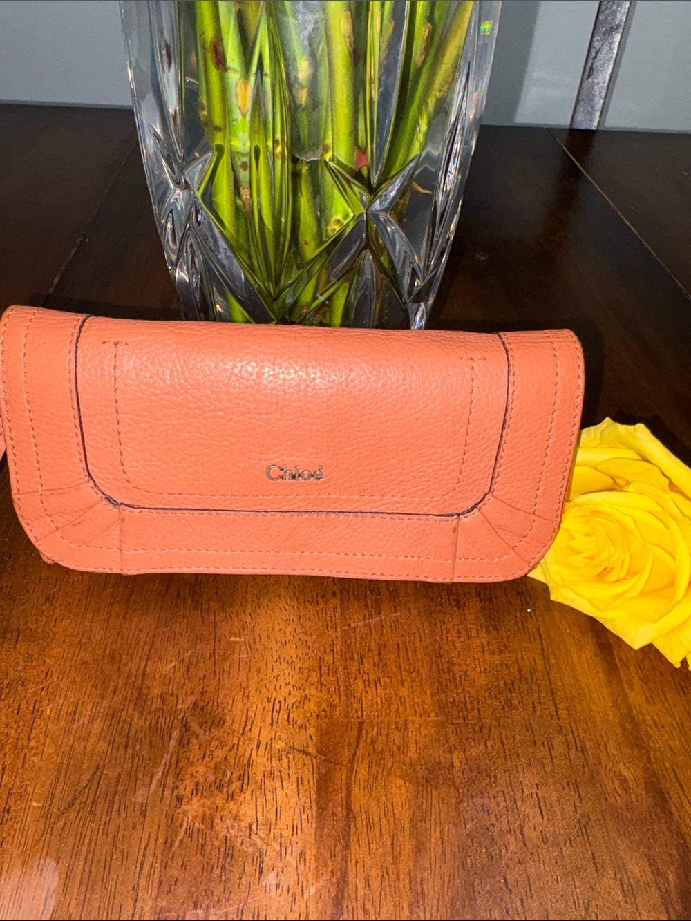 Low startChloé Coral Terracotta Pebble Leather Flap Wallet in GUC - Picture 6 of 13